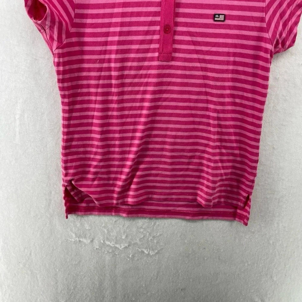 Polo Ralph Lauren Shirt Women's Sz M Pink Stripped 3-Button Collared Vented Hem - Picture 6 of 11
